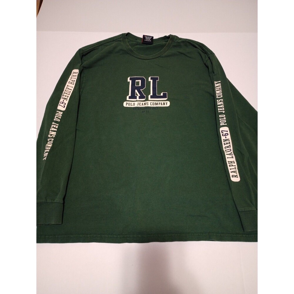 Vintage Polo Jeans Co. Ralph Lauren Long Sleeve Green Shirt Size XL Men's